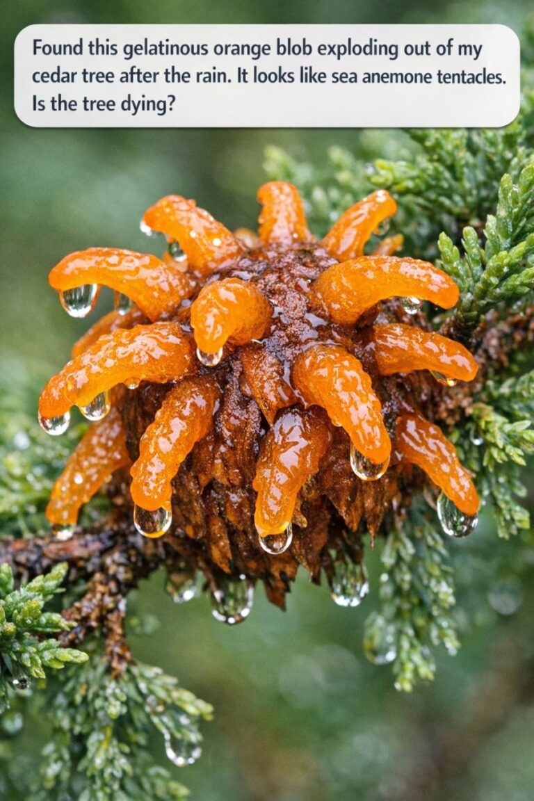 Cedar Tree Exploding Found this gelatinous orange blob exploding out of my cedar tree after ...